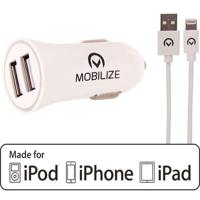 Mobilize Car Charger 2x USB 24W + USB to Apple MFi Lighting Cable 1m. White - thumbnail