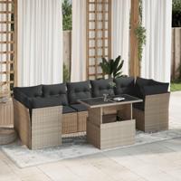 8-delige Loungeset met kussens poly rattan lichtgrijs - thumbnail