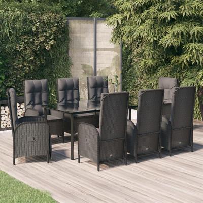 9-delige Tuinset poly rattan zwart