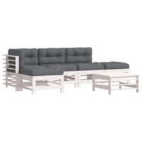 6-delige Loungeset met kussens massief hout wit - thumbnail