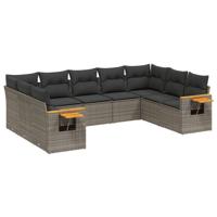 9-delige Loungeset met kussens poly rattan grijs - thumbnail