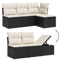 6-delige Loungeset met kussens poly rattan zwart - thumbnail