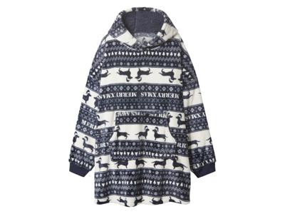 Pluche kersthoodie (Donkerblauw/wit, S/M)