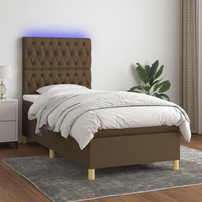 Boxspring met matras en LED stof donkerbruin 90x190 cm