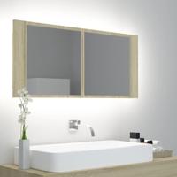 Badkamerkast met spiegel LED acryl sonoma eikenkleurig - thumbnail