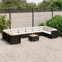 11-delige Loungeset met kussens poly rattan zwart - thumbnail