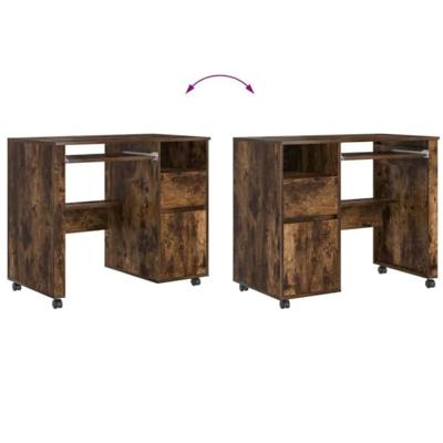Bureau met Wielen Gerookt eiken 91 x 50 x 77 cm Bewerkt hout