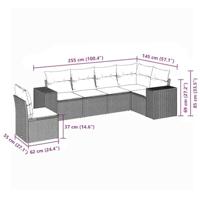 6-delige Loungeset met kussens poly rattan zwart - thumbnail