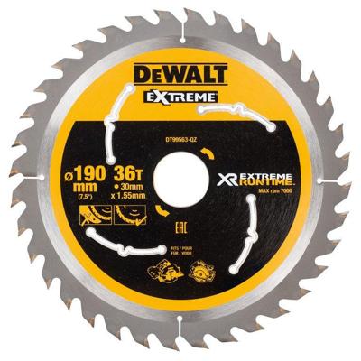 DeWALT Cirkelzaagblad voor Hout | Extreme Runtime | Ø 190mm Asgat 30mm 36T - DT99563-QZ DeWALT Cirkelzaagblad voor Hout | Extreme Runtime | Ø 190mm Asgat 30mm 36T - DT99563-QZ