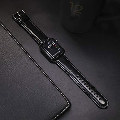 Retro leren bandje - Zwart - Geschikt voor Apple Watch 38mm / 40mm / 41mm / 42mm Retro leren bandje - Zwart - Geschikt voor Apple Watch 38mm / 40mm / 41mm / 42mm