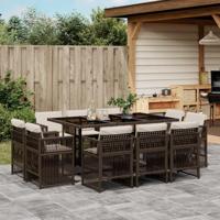 11-delige Tuinset met kussens poly rattan bruin - thumbnail