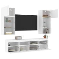 5-delige Tv-wandmeubelset met LED-verlichting bewerkt hout wit - thumbnail