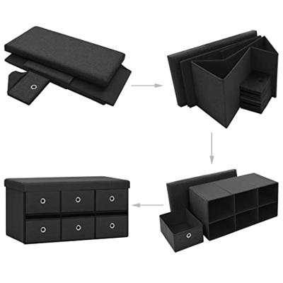 Opbergbank inklapbaar 76x38x38 cm kunstlinnen zwart Opbergbank inklapbaar 76x38x38 cm kunstlinnen zwart