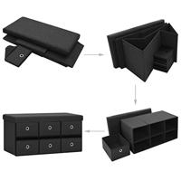 Opbergbank inklapbaar 76x38x38 cm kunstlinnen zwart - thumbnail