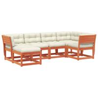 6-delige Loungeset met kussens massief grenenhout wasbruin - thumbnail