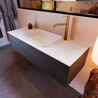 Badkamermeubelset Mondiaz Erin 120 cm met 1 Lade met RIDGE Wastafel Midden Talc met 1 kraangat Greeploos Mat Antracite - thumbnail