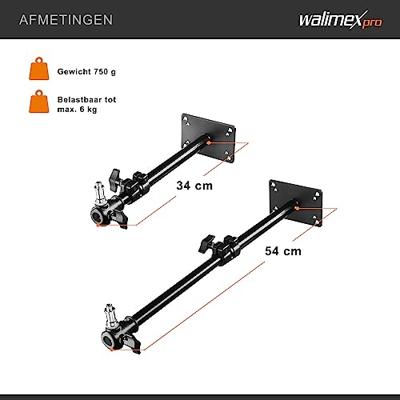 Walimex pro Fotostudio wandstatief 34-54 cm, arm houder met 1/4 inch 3/8 inch schroefdraad, dubbelzijdige 5/8 spigot, belastbaar tot 6 kg, robuust plafondstatief, ideaal voor videolampen, softboxen,