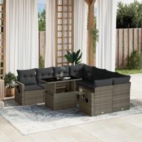 9-delige Loungeset met kussens poly rattan grijs - thumbnail