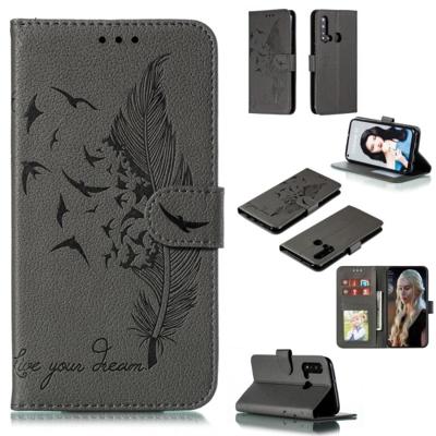 Feather patroon Litchi textuur horizontale Flip lederen draagtas met portemonnee & houder & kaartsleuven voor Huawei P20 Lite (2019)/Nova 5i (grijs)