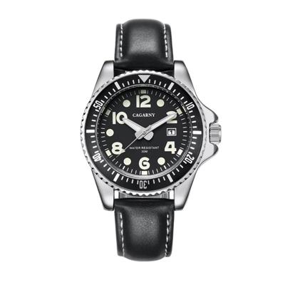 CAGARNY 6863 Fashion waterdichte Quartz beweging polshorloge met lederen Band(Black)