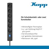 Kopp 234105009 Stekkerdoos met schakelaar 6-voudig Antraciet Randaarde stekker 1 stuk(s) - thumbnail