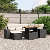 7-delige Loungeset met kussens poly rattan zwart - thumbnail