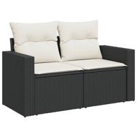 6-delige Loungeset met kussens poly rattan zwart - thumbnail