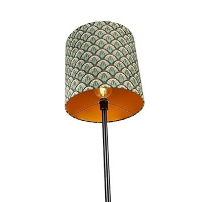 QAZQA Vloerlamp zwart kap pauw dessin gouden binnenkant 40 cm -