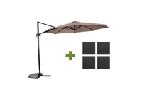 Grote Zweefparasol Libra Taupe 2,5x2,5m met steen-beton tegels parasolvoet - thumbnail