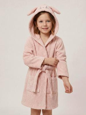 Badjas kind konijn gerecycled katoen personaliseerbaar roze (poederkleur)