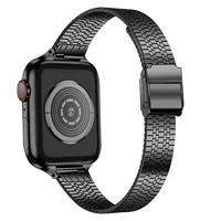 Stainless steel slim fit bandje - Zwart - Geschikt voor Apple Watch 44mm / 45mm / 46mm / 49mm - thumbnail