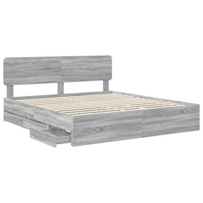 Bedframe met lade Grijze Sonoma 200 x 200 cm Geconstrueerd hout