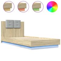 Bedframe met hoofdbord en LED sonoma eikenkleurig 90x200 cm - thumbnail