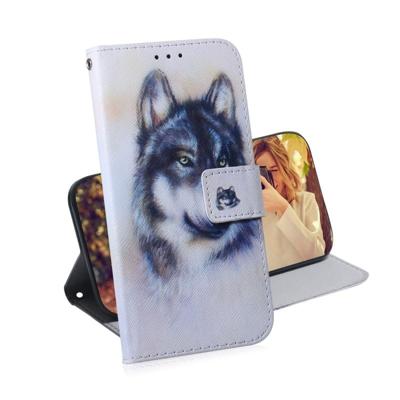Witte Wolf patroon gekleurde tekening horizontale Flip lederen case voor Galaxy A70 met houder & card slots & portemonnee