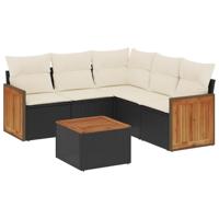 6-delige Loungeset met kussens poly rattan zwart - thumbnail