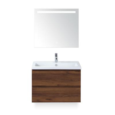 Vogue Badmeubelset 80 cm - Greeplijst in kleur - Walnoot - Keramische Wastafel Wit 1 kraangat - met Sence Spiegel