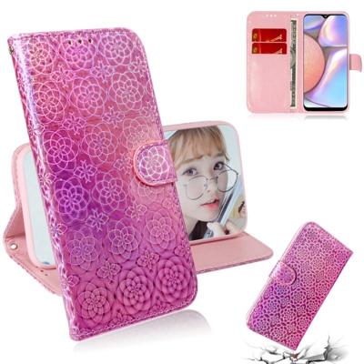 Voor Galaxy A10s effen kleur kleurrijke magnetische Buckle horizontale Flip PU lederen draagtas met houder & kaartsleuven & portemonnee & Lanyard (roz