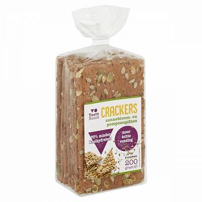 TastyBasics Less carb-high protein crackers zonnebl/pompoenpit 200 Gram