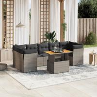 8-delige Loungeset met kussens poly rattan grijs - thumbnail