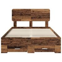 Bedframe met hoofdeinde Oudhout 135 x 190 cm Bewerkt hout - thumbnail