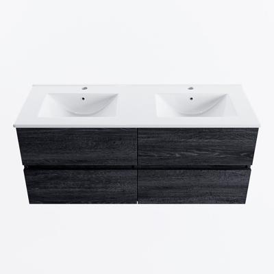 MONDIAZ VICA 120cm badmeubel onderkast Antracite 4 lades. Wastafel DENIA dubbel 2 kraangaten, kleur Glanzend Wit.