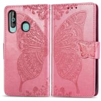 Vlinder liefde bloemen reliëf horizontale Flip lederen case voor Galaxy A60 met houder & card slots & portemonnee & Lanyard (roze) - thumbnail