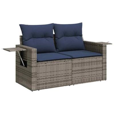 6-delige Loungeset met kussens poly rattan acacia zwart