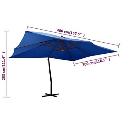 VidaXL Zweefparasol met houten paal 400x300 cm azuurblauw