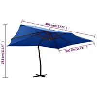 Zweefparasol met houten paal 400x300 cm azuurblauw - thumbnail