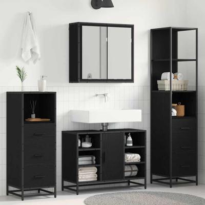 Badkamermeubelset met lade 3 pcs Zwart eiken 80 x 33 x 60 cm