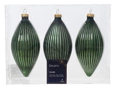 Olijf glas d6h13 cm dennengroen 3st kerst Decoris - Decoris