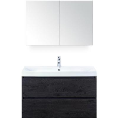 Maxx XL Badmeubelset 100 cm - Black Oak - Wastafel Just 1 Kraangat met Spiegelkast