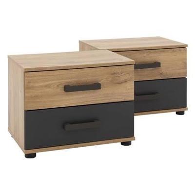 Goossens Basic Nachtkastje Industrial, Set van 2 stuks = 52 cm breed 2 laden, 40 cm hoog