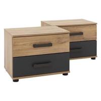 Goossens Basic Nachtkastje Industrial, Set van 2 stuks = 52 cm breed 2 laden, 40 cm hoog - thumbnail